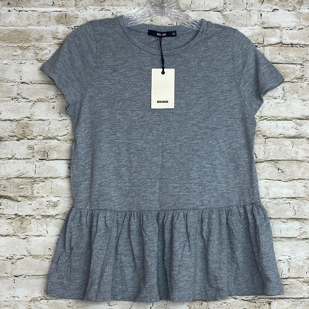 Bik Bok Women's Gray Short Sleeve Flare Top SZ XS